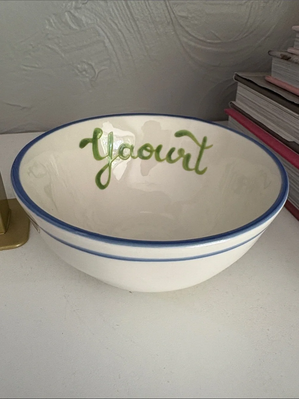 Harlie Brown Studio‎ Belle Journée Stoneware 'Yaourt' Bowl with Blue Rim